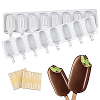 Popsicle Silicone Mold Reusable Food Grade Frozen Ice Cream Candy Dessert Cakesicle Moulds DIY Ice Lolly 3D Chocolate Molds for Baking Cake Pop with 100 Wooden Sticks (1 Pcs 8 Cavities Mold)
