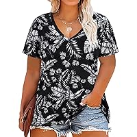 RITERA Women Plus Size Tops Tie Dye V Neck Shirt Floral Camo Summer Short Sleeve Tunic Oversized Ladies Blouse XL-5XL