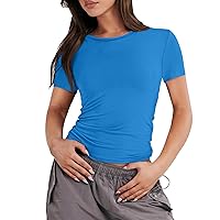 YALIHEN 2024 Womens Basic Scoop Neck T-Shirts Y2K Short Sleeve Crop Tops Summer Cute Tops Slim Fit Tees Clothing