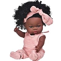 Lifelike Dolls,African American Realistic Girl Doll,13inch Black Girl Reborn Doll,Vinyl Dressed Realistic Baby Doll with Bowknot for Kids Aged 4-6 (B)