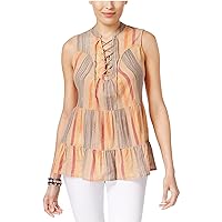 Style & Co. Womens Lace-Up Striped Casual Top