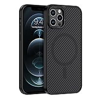 YINLAI Case for iPhone 12 Pro Max 6.7-Inch, iPhone 12 Pro Max Phone Case Magnetic [Compatible with Magsafe] Carbon Fiber Mens Women Slim Metal Buttons Shockproof Protective Cover, Black