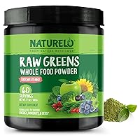 Raw Greens Superfood Powder - Unsweetened - Boost Energy, Detox, Enhance Health - Organic Spirulina - Wheat Grass - Whole Food Nutrition from Fruits & Vegetables - 60 Servings