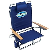 Tommy Bahama 5-Position Classic Lay Flat Folding Backpack Beach Chair, Polyester, Navy