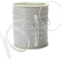 May Arts 1/8-Inch Wide Ribbon, Silver Curly Sparkling