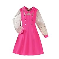 WDIRARA Girl's Sheer Mesh Polka Dots Long Sleeve A Line Dress Button Front Flared Hem Dresses