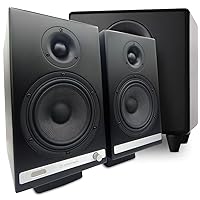 Audioengine HD6 Black with 250W Black S8 Subwoofer and Speaker Stands