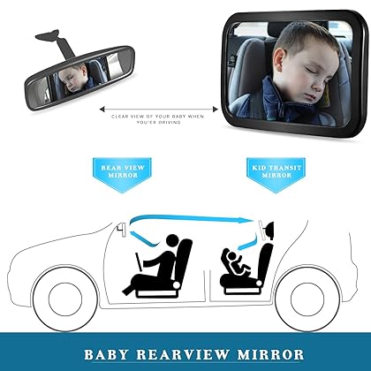 Baby Car Mirror, DARVIQS Seat Safely Monitor Infant Child in Rear Facing Seat, Wide View Shatterproof Adjustable Acrylic 360°for Backseat, Crash Tested and Certified for Safety