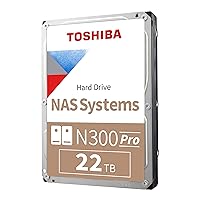 Toshiba N300 PRO 22TB Large-Sized Business NAS (up to 24 Bays) 3.5-Inch Internal Hard Drive - Up to 300 TB/Year Workload Rate CMR SATA 6 Gb/s 7200 RPM 512 MB Cache - HDWG62CXZSTB