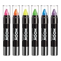 Moon Glow - Blacklight Neon Face Paint Stick/Body Crayon makeup for the Face & Body - Pastel set of 6 colours - Glows brightly under blacklights