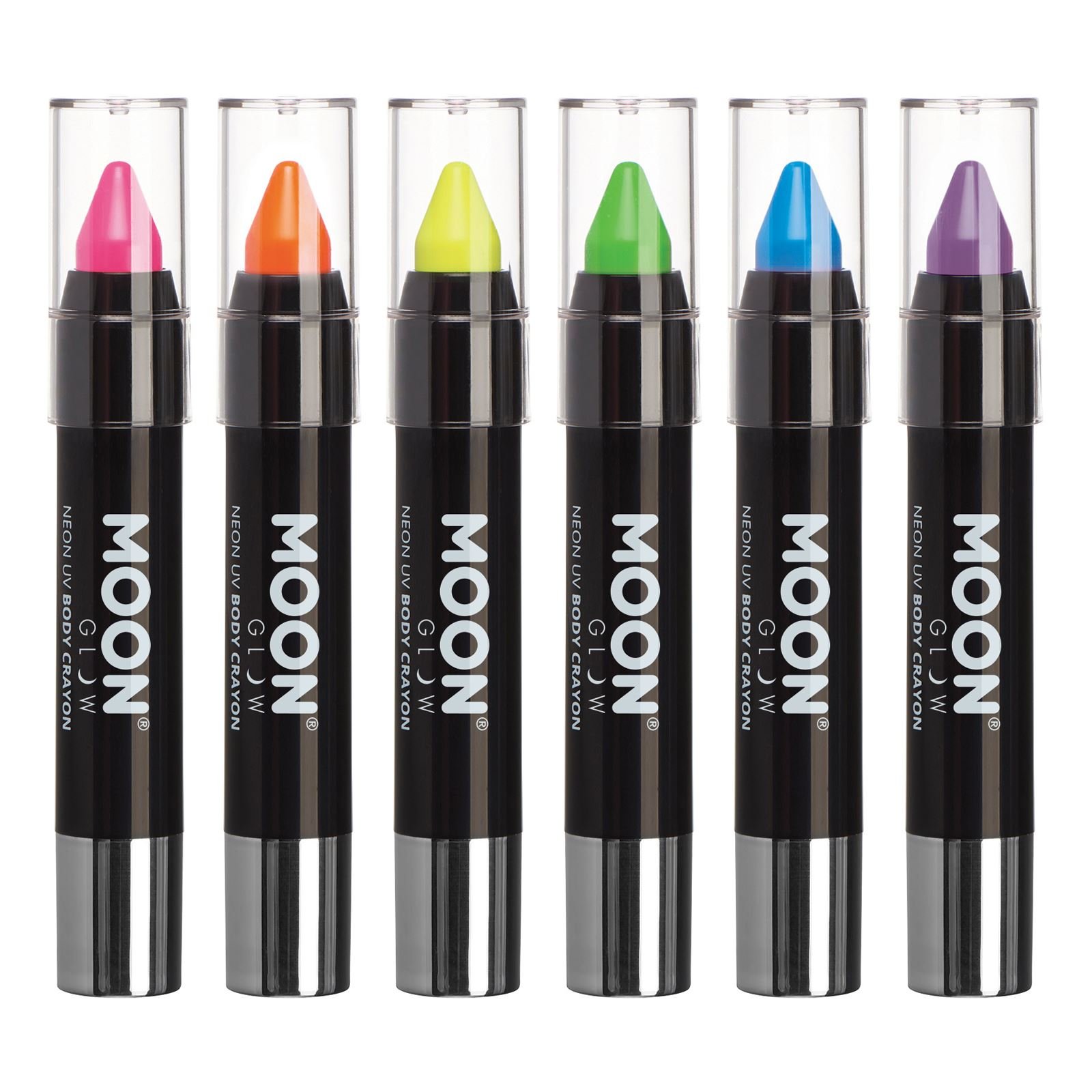 Moon Glow - Blacklight Neon Face Paint Stick/Body Crayon makeup for the Face & Body - Pastel set of 6 colours - Glows brightly under blacklights