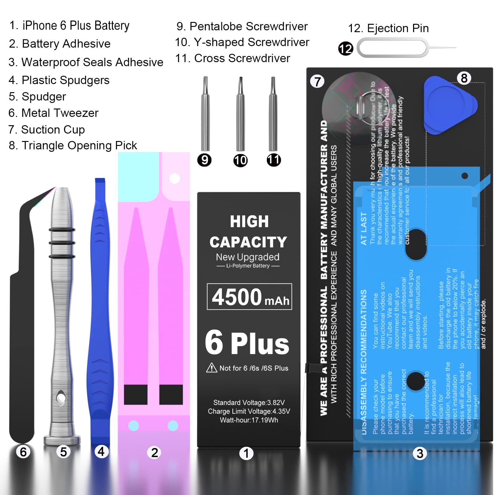 WAVYPO Battery for iPhone 6 Plus, Upgraded 4500mAh High Capacity New 0 Cycle Battery Replacement for iPhone 6P A1522 A1524 A1593 with Full Repair Tools and Adhesive Strips Kit