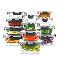 KOMUEE 24 Pieces Glass Food Storage Containers Set,Glass Meal Prep Containers-Stackable Airtight Glass Storage Containers with lids,BPA Free,Freezer to Oven Safe,Gray