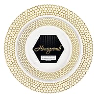 Blue Sky Plastic Honeycomb Combo Plates - 7″ & 10″ | White/Gold | Pack of 40