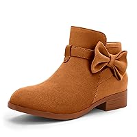 Girls Ankle Boots Low Stacked Heel Bow Tie Dress Booties Kid Zipper Side Faux Chelsea Shoes