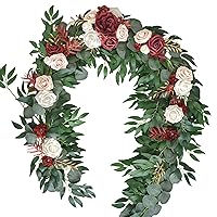 6FT Flower Garland Eucalyptus Garland with Flowers Handcrafted Garland for Wedding Centerpieces for Rehearsal Dinner Bridal Shower, Marsala