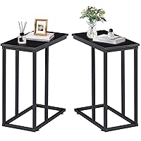 VECELO C Shaped End Side Table for Sofa Couch and Bed Snack TV Tray for Living Room Bedroom, 2 Set, Black