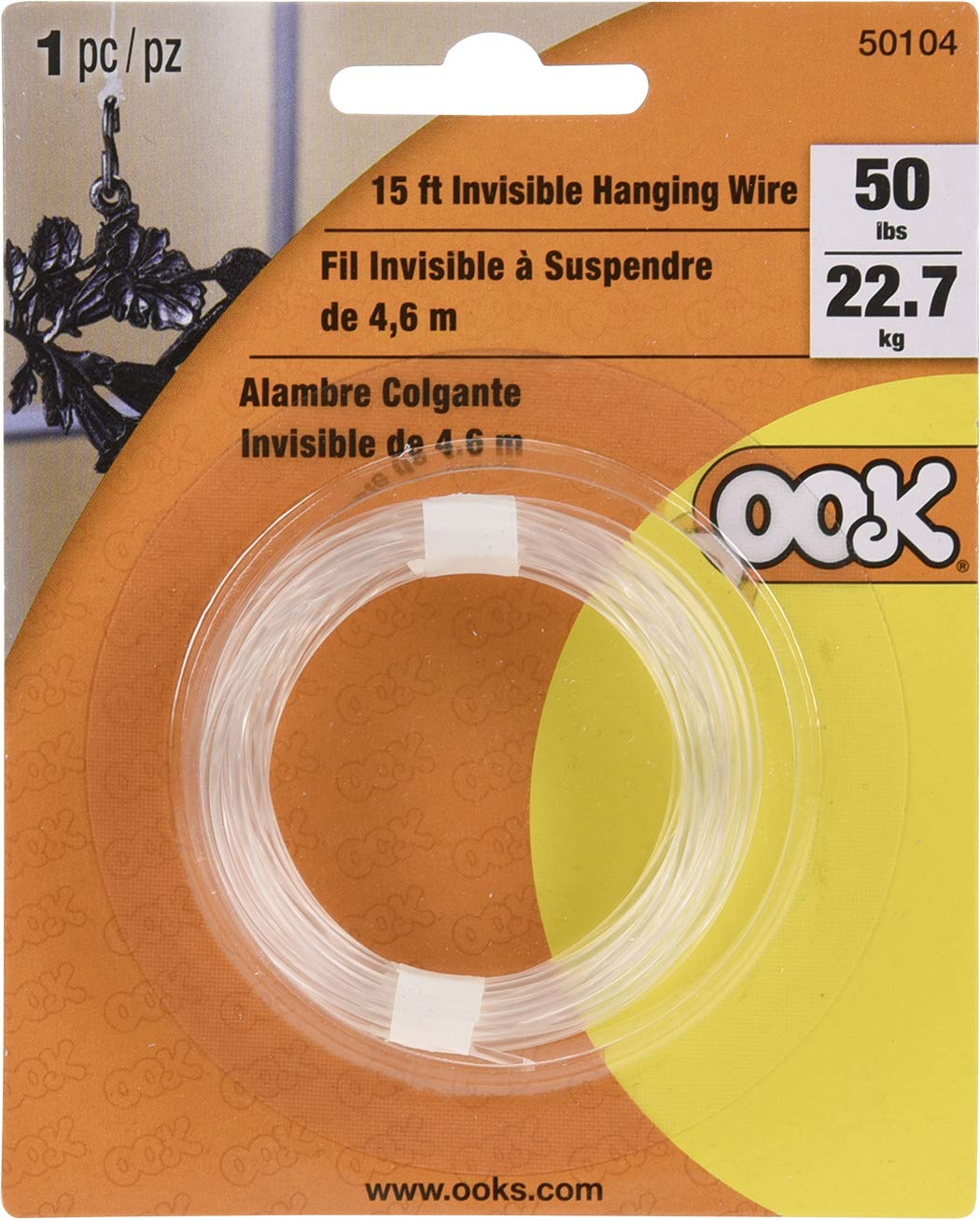 OOK 15 ft. Invisible Hanging Wire, 50 lbs. Capacity, Self Tying Wires, Ideal for Picture Hanging and Planters