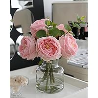 Artificial Flowers with Pink Roses in Vase, Lifelike Fake Flowers in Vase, Faux Flower Arrangements for Dining Table Centerpiece Decor, Table Centerpieces for Dining Room