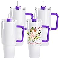 D·S 4 Pack Sublimation Tumblers 40 OZ with Handle Blank Insulated Large Tumbler Bulk, Coffee Travel Cups Stainless Steel Travel Mug for Diy Craft Heat Press Print