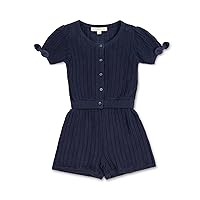 Hope & Henry Girls' Cotton Terry Swim Cover-Up Romper with Button Front and Smocked Waist