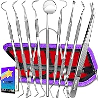 Dental Tools, 10 Pack Professional Plaque Remover for Teeth Cleaning Tools Set, Stainless Steel Dental Hygiene Kit with Dental Picks, Tartar Scraper, Tooth Scraper, Tongue Scraper- with Case