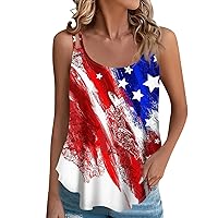 American Flag Camisole 4th of July Tank Top for Women Casual Summer Spaghetti Strap Sleeveless Patriotic Tunic Tees