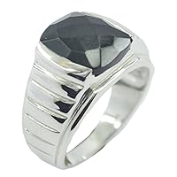 Natural Black Onyx Ring Sterling Silver Square Shape Healing Birthstone Jewelry US 4,5,6,7,8,9,10,11,12