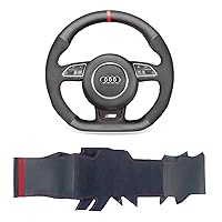 Hand-Stitched Steering Wheel Wrap for Audi A5/A7/RS5/RS7/S3/S4/S5/S6/S7/SQ5 2013-2018 Interior Perforated Leather&Suede Steering Wheel Protection Skin Cover Accessories(with Paddle Shifter)