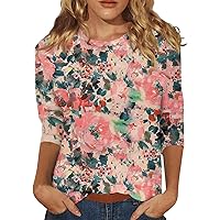 Summer Outfits for Women, Tops Trendy Floral Casual 3/4 Length Sleeve Womens 2024 Work Halter Shirt, S, 3XL
