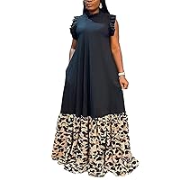 Casual Plus Size Maxi Dress for Women Sleeveless Crewneck Loose A Line Long Dress with Pockets