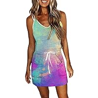 Women's 2023 Summer Mini Dress Pleated Multicoloured Summer Tunic Dress Summer Beach Swing Dress