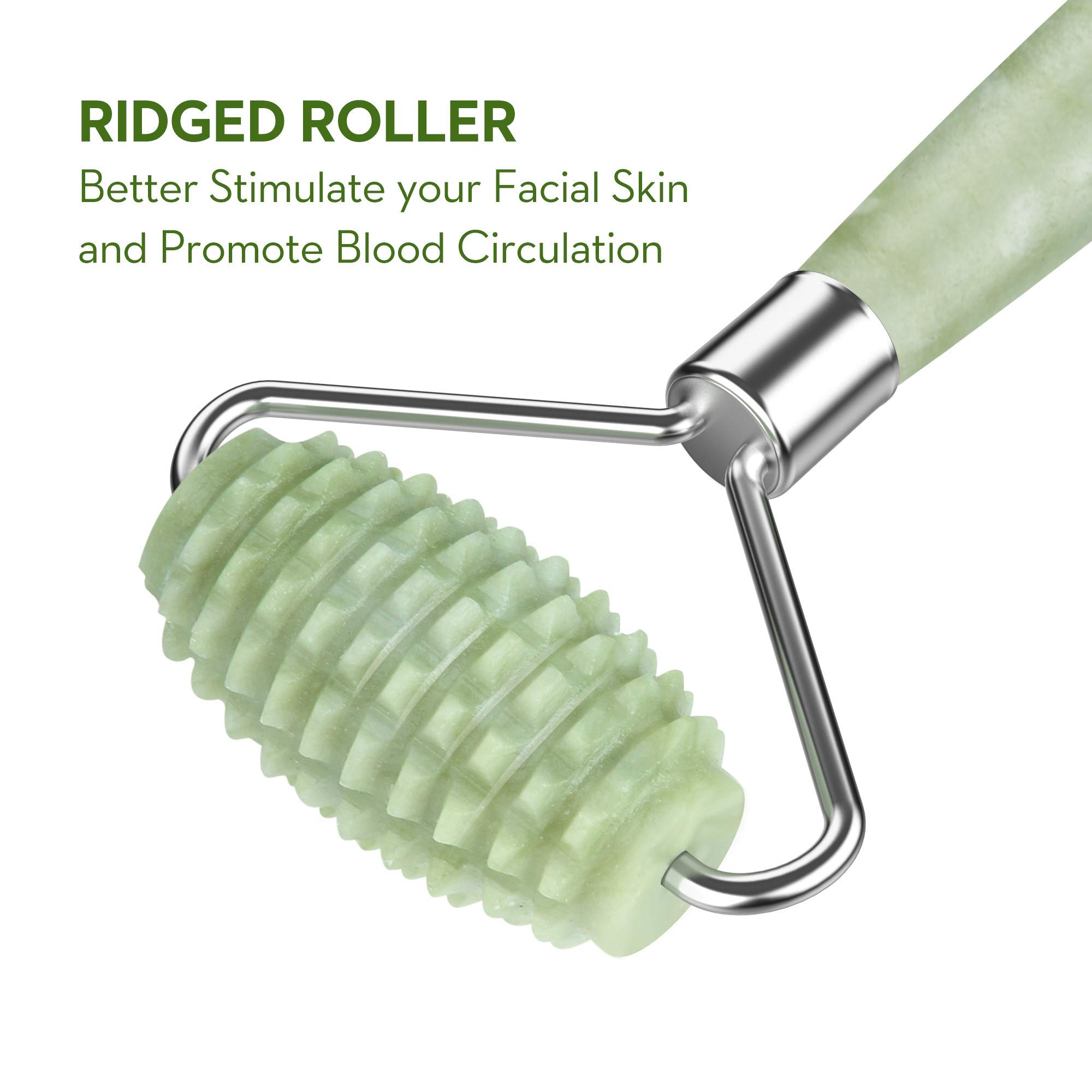 kimkoo Jade Roller and Gua Sha Set for Face-3 in 1 Kit with Facial Massager Tool,100% Real Natural Jade Stone Facial Roller Anti Aging,Face Beauty Set for Eye Anti-Wrinkle