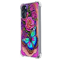 Moto G 5G 2022 Case,Blue Butterfly Flowers Rose Drop Protection Shockproof Case TPU Full Body Protective Scratch-Resistant Cover for Motorola Moto G 5G 2022
