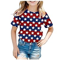 4th of July Outfits for Girls Boys Stars Striped Tees Shirt Cute Short Sleeve Round Neck Memorial Day Tees Tops 4-10 Years