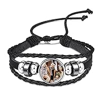 Personalized Leather Bracelet with Picture Inside for Women Wrap Style Adjustable Braided Rope Bracelet with Beads Memorial Jewelry Gift for Mother Wife