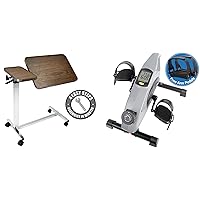 Vaunn Medical Adjustable Tilt Overbed Bedside Table and Electronic Pedal Exerciser Bundle