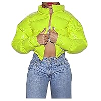 Women Puffer Jackets for Sexy Cropper Long Sleeve Padded Coat Winter Warm Insulated Thick Down Jacket Comfy Outwear