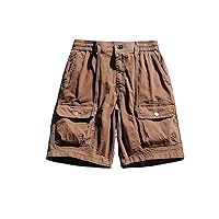 Mens Casual Shorts Elastic Waisted Pockets Cargo Shorts Loose Fit Drawstring Wide Leg Shorts Solid Color Workout Shorts