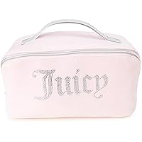 Juicy Couture Women's Cosmetics Bag - Travel Makeup and Toiletries Cross Zip Pouch - Travel Cosmetic Bag, Pink Terry