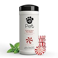 John Paul Pet Tooth & Gum Pet Wipes for Dogs and Cats, 2 in 1, Infused with Peppermint Oil, Safely Clean Plaque, Cruelty Free, Paraben Free, Made in USA, 45 Count, (JPPW05)