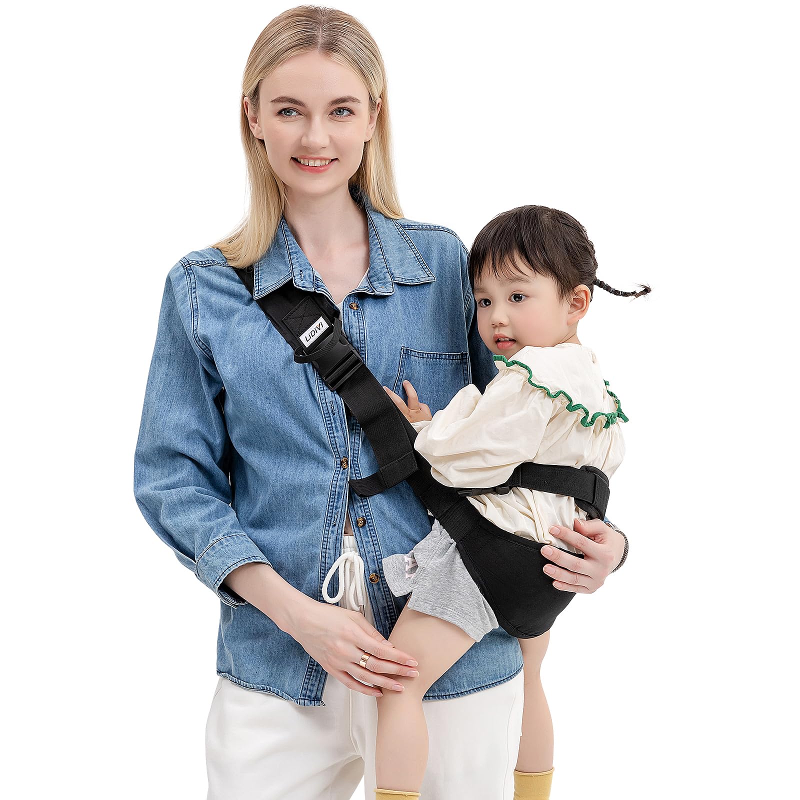 Baby Carrier, Portable Toddler Carrier for Child Infant with Belt Protection, Adjustable Long Waistband & Ergonomic No-Slipped Seat Perfect for 6-48 Months Baby - Black