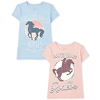 The Children's Place girls Short Sleeve Graphic T-shirt 2-pack T Shirt, Boots Bows & Rodeos/This Girl Loves Horses, XX-Large US