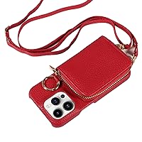 Wallet Cover for iPhone 15Pro Max/15 Pro/15 Plus/15 PU Leather Crossbody Lanyard Strap Case with Stand Function Card Slot (Red,15 Pro)