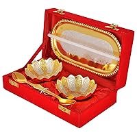 Gold & Silver Plated Floral Bowls and Spoon with Octagan Tray