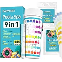 EASYTEST 9-Way Pool Test Strips, 140 Strips for Hot tub and Spa, Accurate Testing pH, Total Chlorine, Free Chlorine, Bromine, Alkalinity, Total Hardness, Cyanuric Acid, Salt and Copper