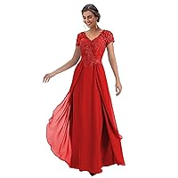 Plus Size Mother of The Groom Dress Red Mother of The Bride Dresses Long Short Sleeves Formal Dress Size 26W
