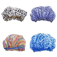 Reusable Vinyl Shower Cap & Bath Cap (4 Pack), Frosted PEVA Elastic Stretch Hem. Waterproof Stretchy Hair Cap for all Hair Lengths - Hipster Collection