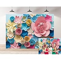7x5ft Mother's Day 3D Colorful Paper Flowers Backdrop Hand-Make Flower Background Baby Shower Birthday Girl Adults Bachelorette Bridal Shower