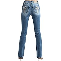 Miss Me Women's Turquoise Cross Embellished Pocket Mid-Rise Bootcut Jeans